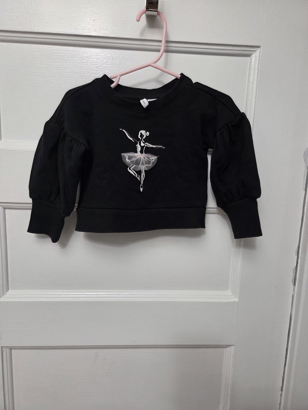 Janie and Jack Black Ballerina Cropped Sweatshirt with Puff Sleeves